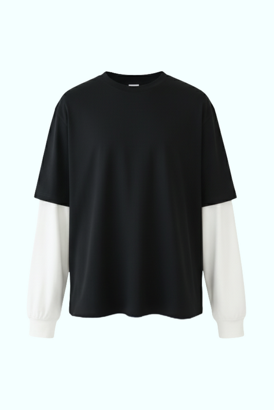 SOUVENIR long sleeve layered tee shirt in black