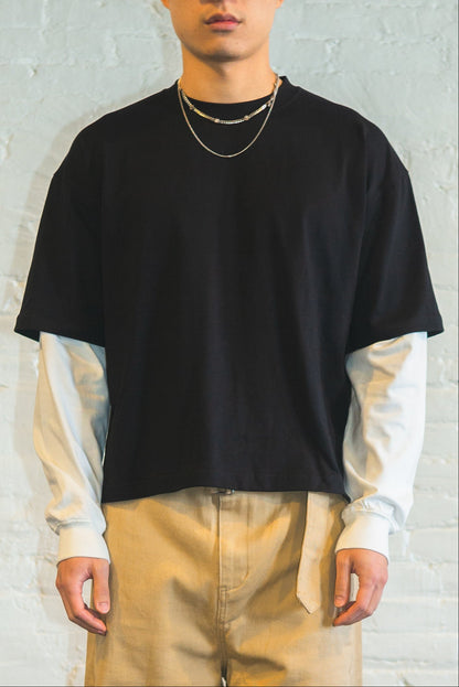 SOUVENIR long sleeve layered tee shirt in black