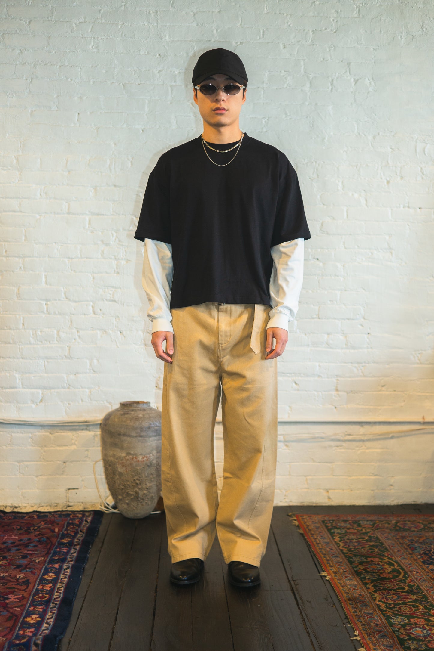 SOUVENIR long sleeve layered tee shirt in black