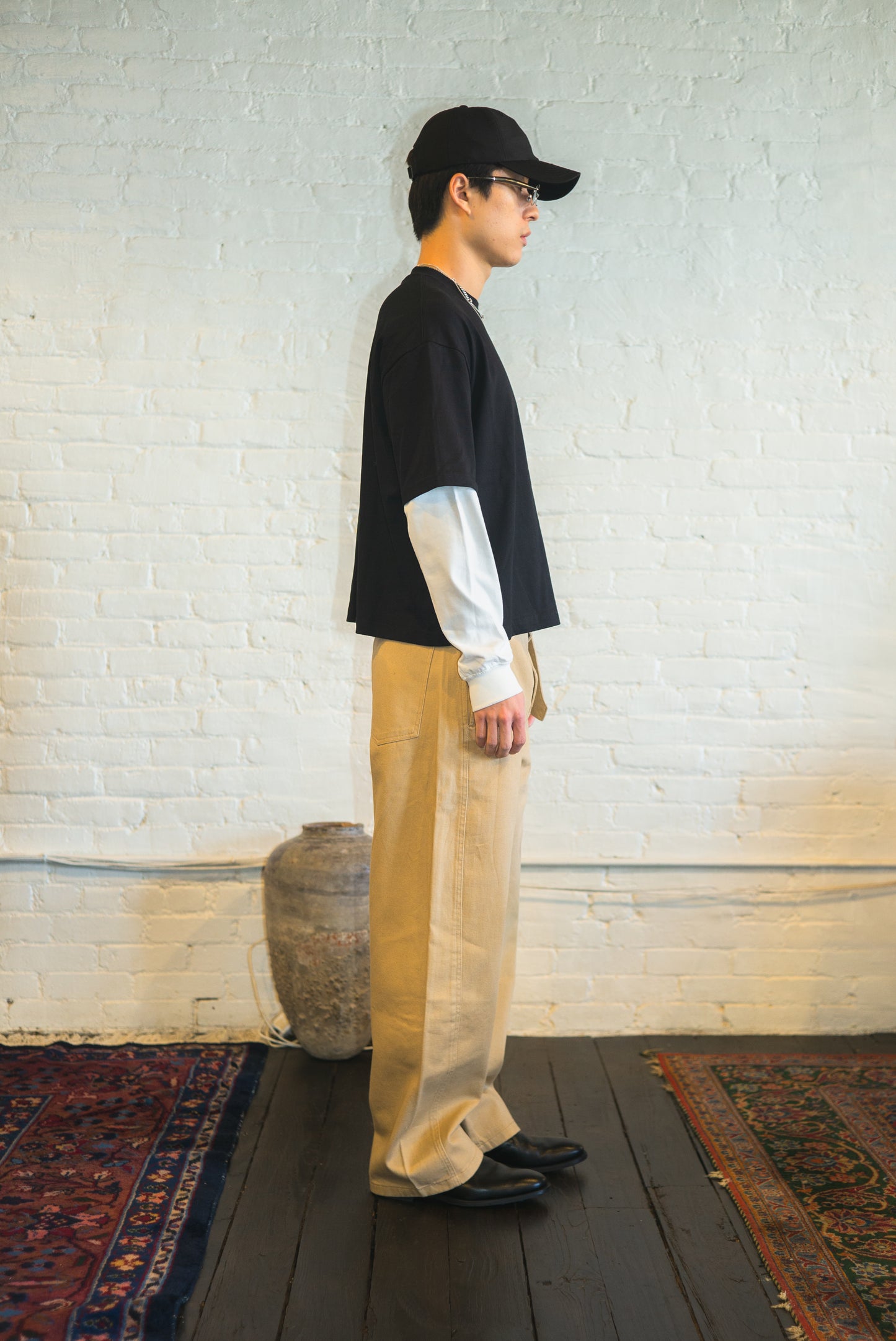 SOUVENIR long sleeve layered tee shirt in black