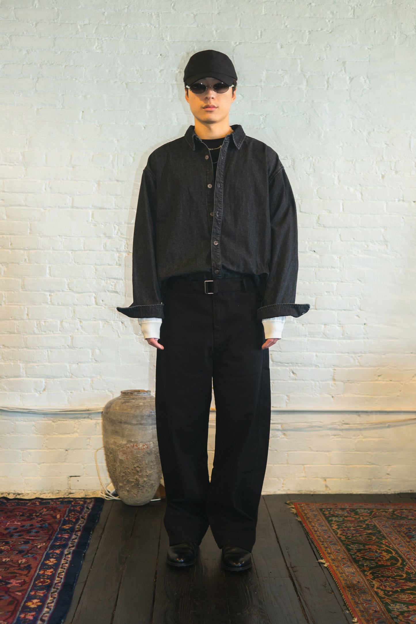 SOUVENIR belted wide leg trouser in black