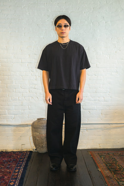 SOUVENIR short sleeve boxy tee shirt in washed black